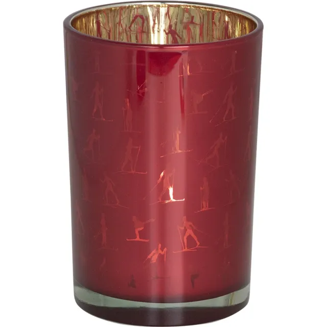 Mars & More Windlicht ski - theelichthouder glas rood goud - 18 cm
