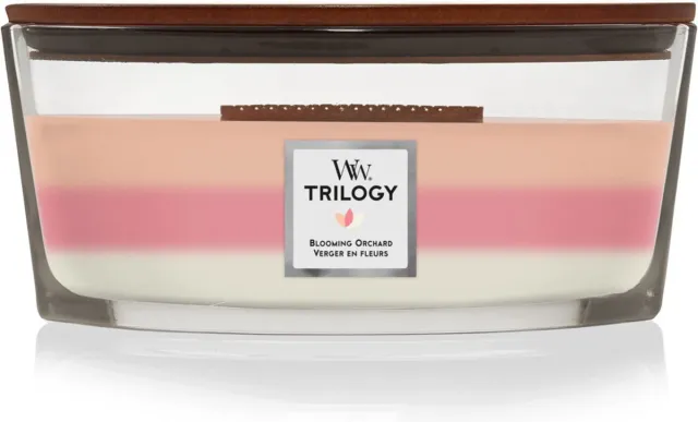 Woodwick Heartwick Flame Trilogy Ellipse Geurkaars - Blooming Orchard - 50 branduren Oranje, Roze, Wit
