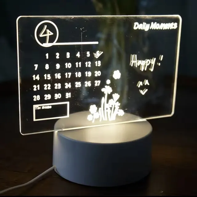 GlowBoard LED Schrijfbord - Schrijfbare lamp - Nachtlamp - Acrylglas - Lichtgevende planner en notitiebord - Kalender 2025 - Elegante tafellamp - LED verlichting - Geschenkset Houtkleur