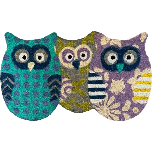 Hamat deurmatten Hamat - Kokosmat Deurmat Uilen Trio Owls - 45 x 75 cm groen