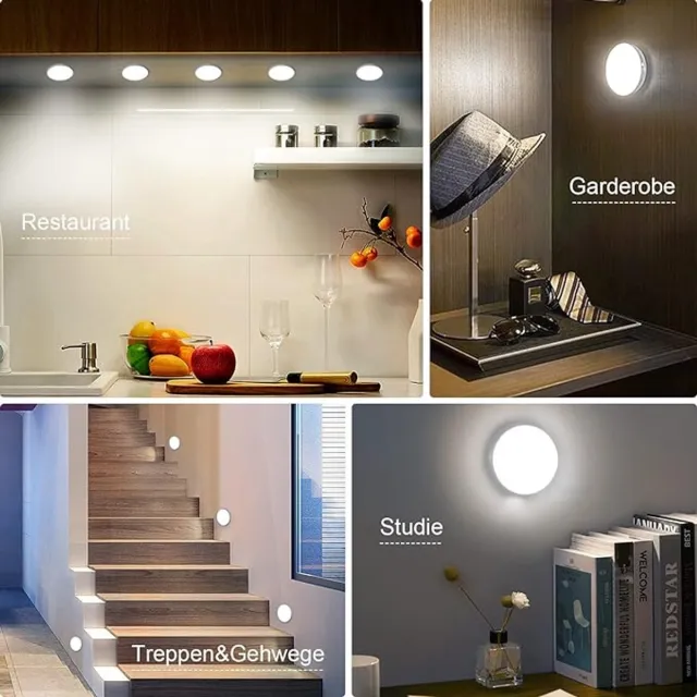 Karma Bewegingssensor Licht Binnen [8 LED's], Oplaadbaar 3 Stuk Nachtlampje, 3M/120° Detectiebereik, 3 Modi, Kastverlichting voor Kast, Slaapkamer, Trap, Hal Verlichting - 6000K Koud Wit