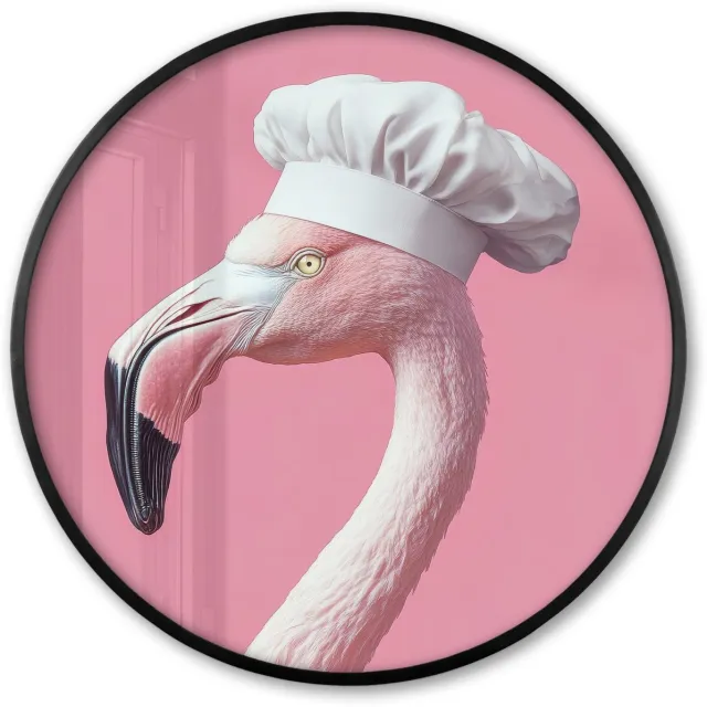 FrameYourWall Poster in lijst Rond - Fotolijst 80x80 cm - Posters - Flamingo - Roze - Koksmuts - Vogel - Ronde posterlijst zwart - Decoratie - Wanddecoratie woonkamer - Muurdecoratie slaapkamer Koksmuts - Flamingo