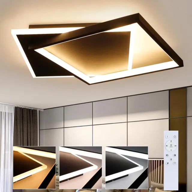 NETTLIFE Plafondlamp LED - zwart - 42W - vierkant - 2-Lichts - 3000-6000K Dimbaar - Metaal - Moderne Keukenverlichting - met Afstandsbediening - voor Woonkamer | Slaapkamer | Eetkamer