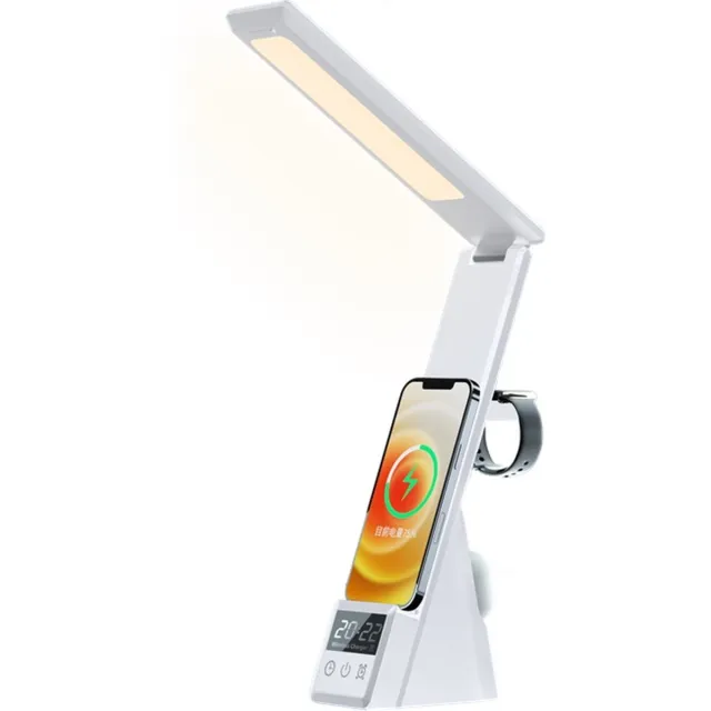 DrPhone DLW1 – Bureaulamp Met 3 In 1 Oplader – 15W Draadloze Oplader Lamp – Lamp Met 3 Lichmodi – Geschikt voor Telefoon, Smartwatch & Draadloze oordoppen - Wit