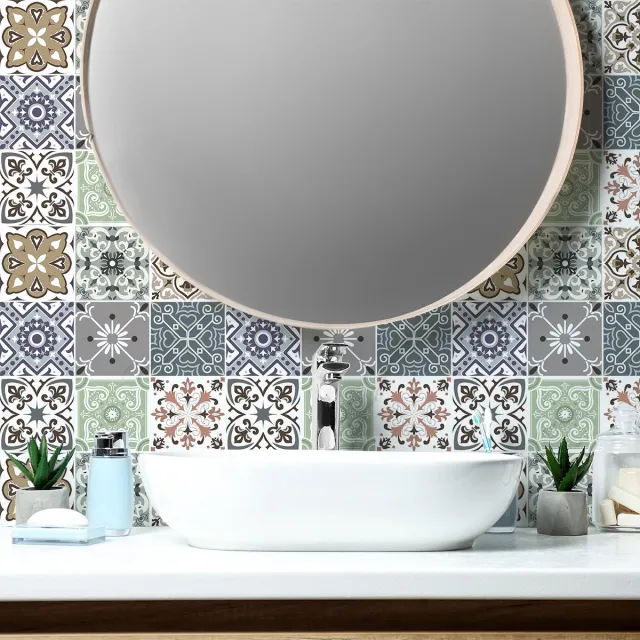 Ambiance Sticker Muurstickers - Zelfklevende tegelmuurstickers voor keuken en badkamer - 9 Ostuni tegelstickers - 9 stickers 15x15cm Multi color