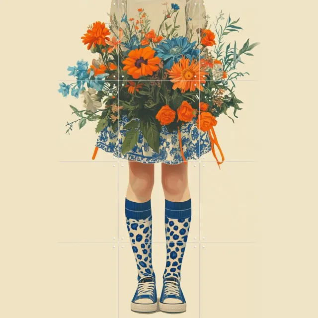 IXXI made in holland II, Mirjam Duizendstra - 60 x 80 cm - Grote wanddecoratie en posters - Digitale Kunst, Speels, Illustraties, Slaapkamer Oranje / Wit / Blauw