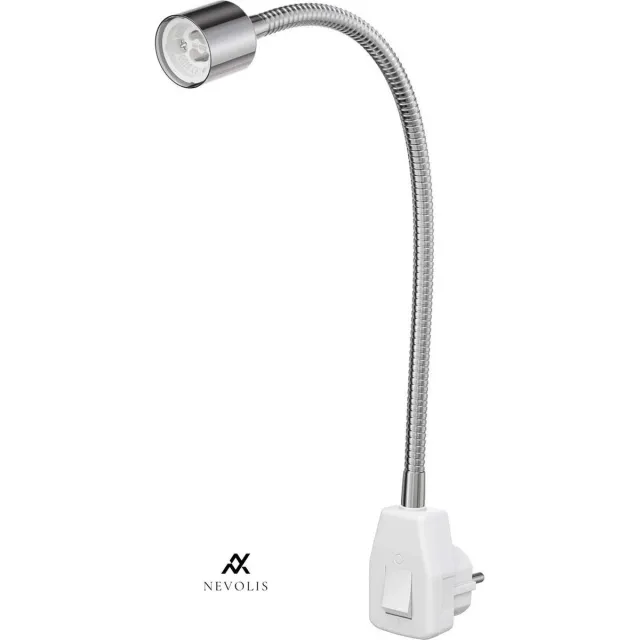 Nevolis Wandcontactdooslamp leeslamp LESCH zwanenhals chroom-wit 1x GU10 max 10W Eenvoudige installatie Stekkerdooslamp Flexarm Snoerloos . multi-color