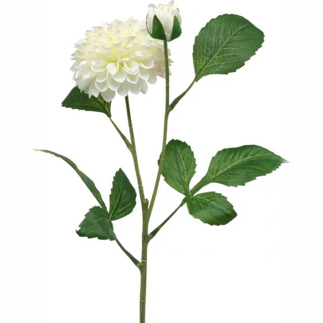 Viana Dahlia kunstbloemen crème groen 2 bloemen 60cm Wit