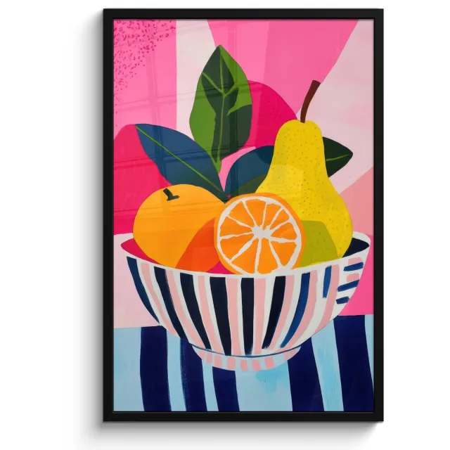 FrameYourWall Poster in lijst - Fotolijst 60x90 cm - Posters - Fruit - Abstracte achtergrond - Roze - Posterlijst zwart - Decoratie - Wanddecoratie woonkamer - Muurdecoratie slaapkamer