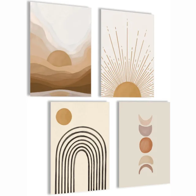 Unyqoos Set van Abstracte Boho Wandposters voor Diverse Interieurs en Kamers 21 x 30 cm beige