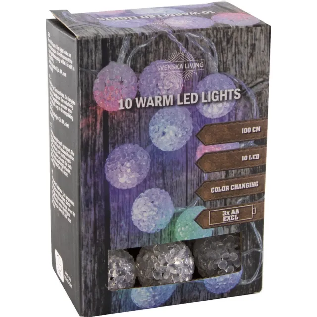 Svenska Living Lichtsnoer 10 pastel gekleurde bollen D5 cm - 100 cm - batterij
