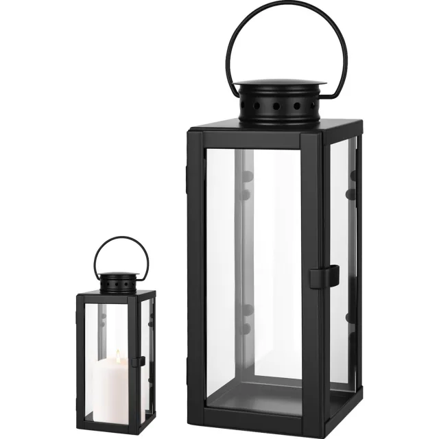 Famanu Buiten lantaarn van zwart metaal, windlicht van 24 cm, weerbestendig, vintage kaarsenstandaard voor tuin en balkon