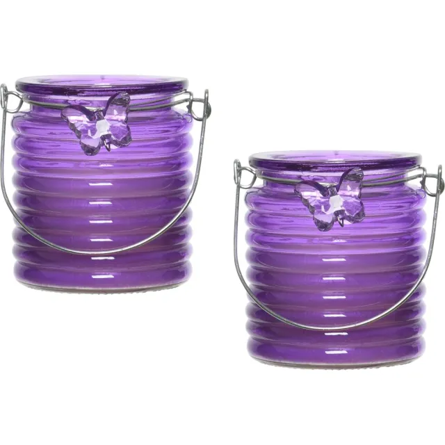 Decoris Citronella windlicht met kaars - 5x - paars - 20 branduren - citrusgeur