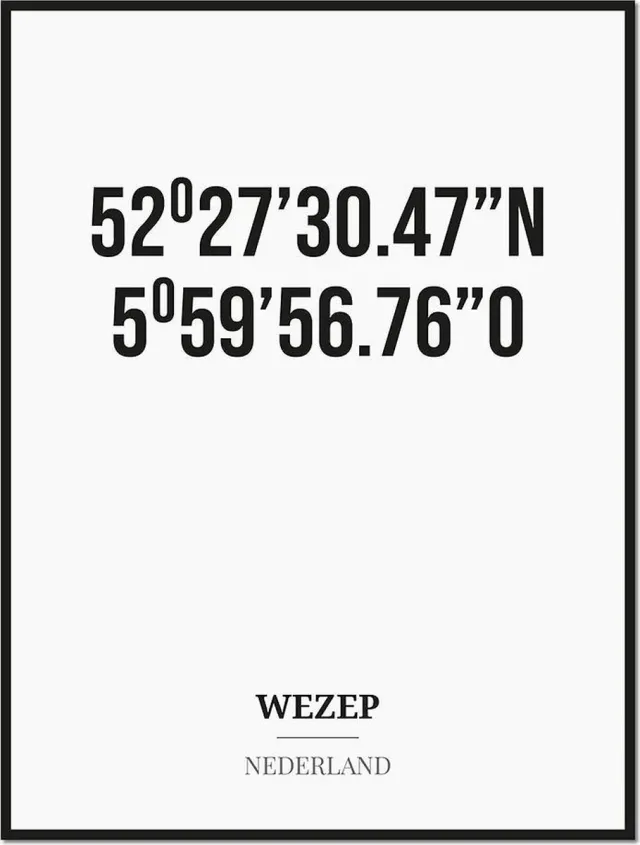 Studio216 Poster/kaart WEZEP met coördinaten zwart, wit