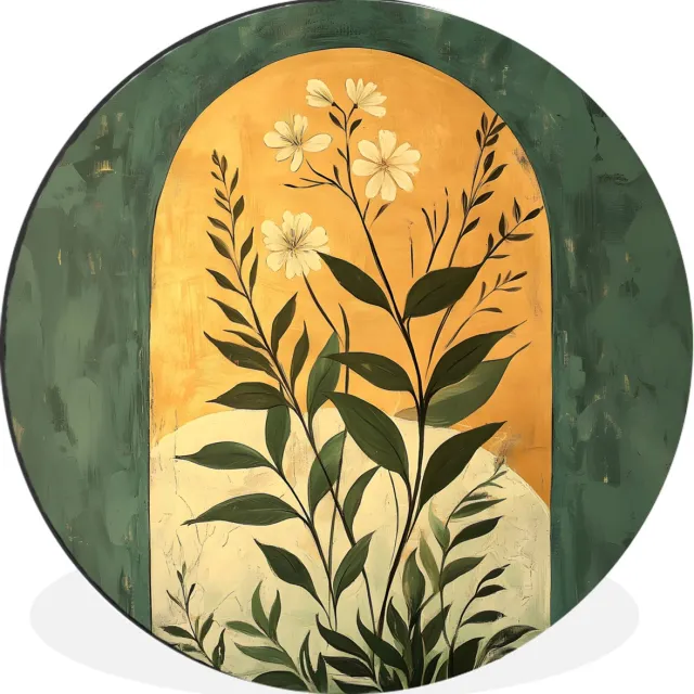WallCircle Wandcirkel - Muurcirkel - Plant - Bloemen - Wit - Aluminium - Dibond - 140x140 cm - Binnen en Buiten Planten - Bloem