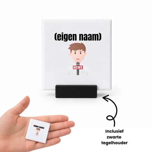 Hacebo journalist met eigen naam tegeltje met tegelhouder - Journalist - mensen die werken als journalist - tegeltjes met tekst - collega's - verjaardag - afscheidscadeau - geschenk - kado - spreuktegels - 4.8x4.8 CM Wit