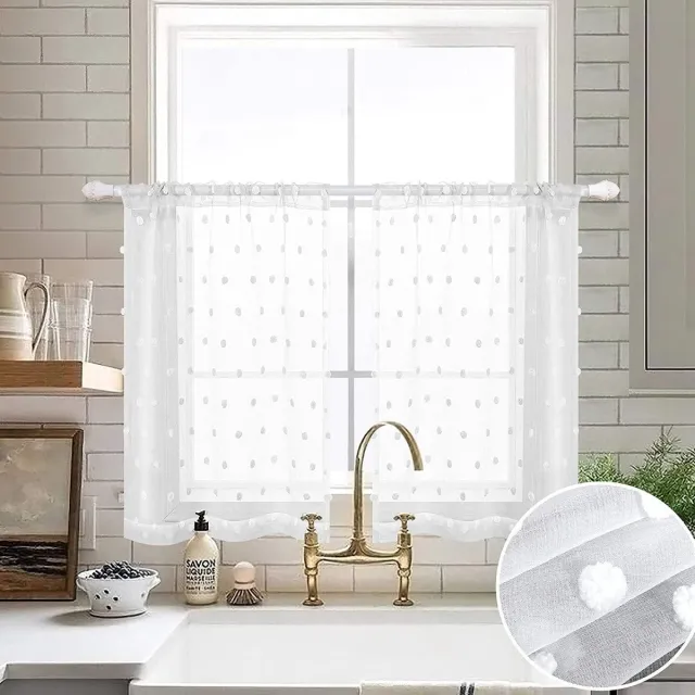 Laughingli paneelgordijn korte stroes gordijnen moderne keuken korte voile transparant set van 2 landelijke stijl bistrogordijn korte gordijnen kort gordijn met trekkoord slaapkamer 60-90 cm hoog 2 stuks wit