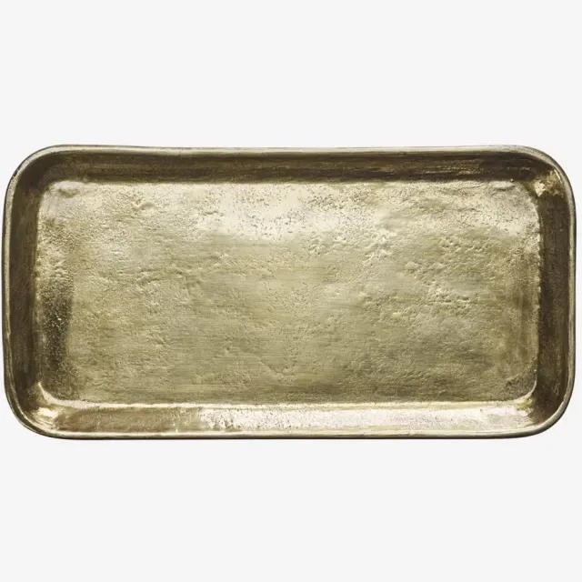 Madam Stoltz Handgehamerd Aluminium Dienblad Antiek Messing - 41x21 cm