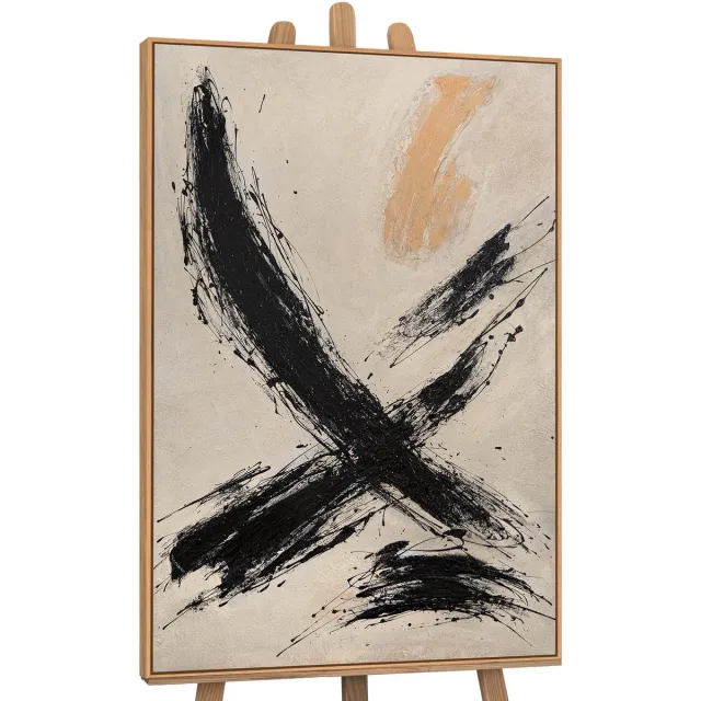 YS Canvas schilderij 140x100 cm handgeschilderd kracht van de penseelstreek – YS-Art Gallery – Lijst: Hout – Luxe wanddecoratie Wood