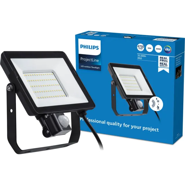 Philips ProjectLine straler 50W koel wit licht - 4000K - Geïntegreerde bewegingssensor Zwart