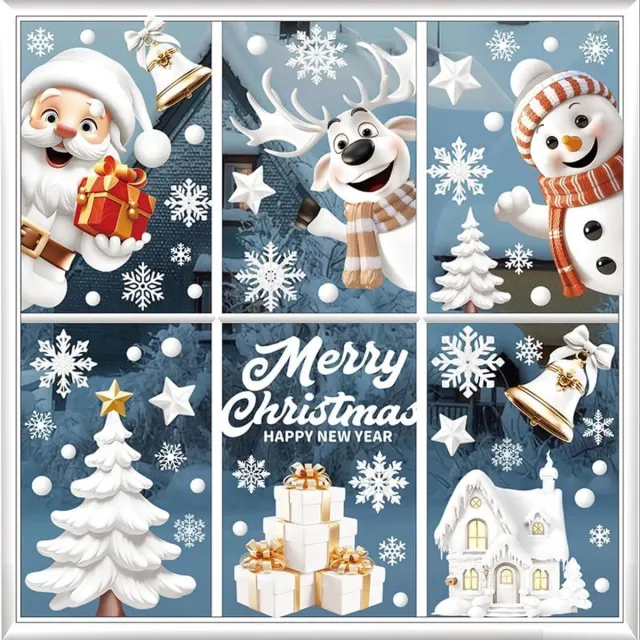 Cyslmuk Kerst raamstickers, 9 vellen zelfklevende kerst, raamdecoratie, kerst raamstickers, herbruikbaar, winter raamstickers voor glas, raam, winkel, school, decoratie (wit) - Cyslmuk®
