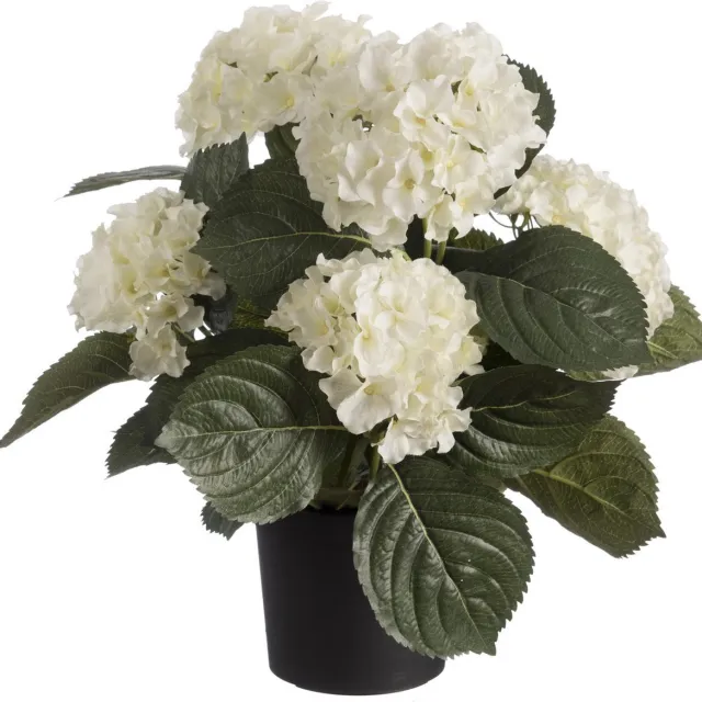 Louis Maes Kunstplant - 3x stuks - Hortensia hydrangea - wit - in pot - 44 cm - met bloemen
