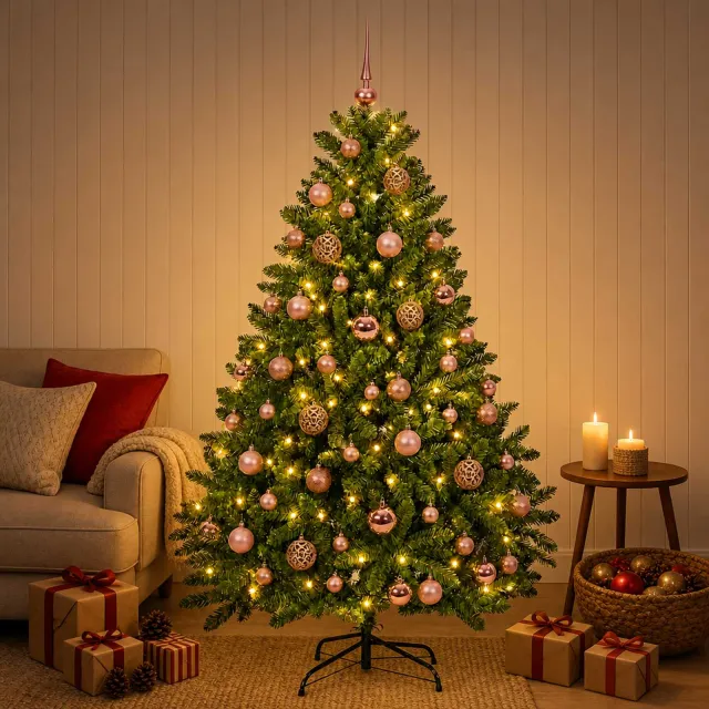 vidaXL Kunstkerstboom lichtgroen met kerstballen 120 cm 150 LED's