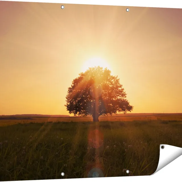 Gards Tuinposter Zonsondergang Achter een Grote Boom - 120x90 cm - Tuindoek - Tuindecoratie - Wanddecoratie buiten - Tuinschilderij Multikleur