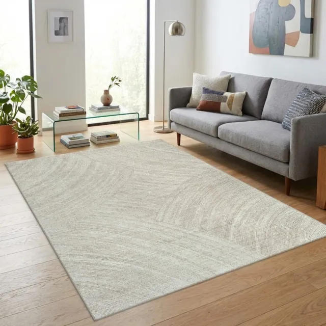 TapisTrend Designer tapijt Beige Modern vloerkleed met grote organische vormen en fijne, richtinggevende lijnen voor de woonkamer en slaapkamer