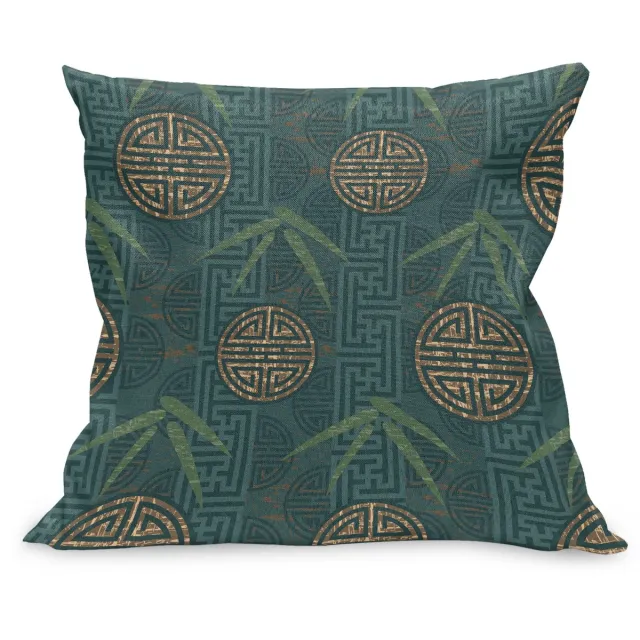 ABAKUHAUS Bamboe Kussenhoes, Motief, Kussenhoes met Ritssluiting en Dubbelzijdige Print, 40 x 40 cm, Teal Ivoor Lichtbruin