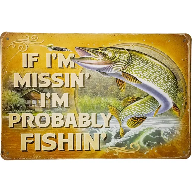 Cave & Garden Wandbord - If i am missing - Metalen wandbord - Mancave - Mancave decoratie - Vissen - Metalen borden - Metal sign - Bar decoratie - Tekst bord - Wandborden – Bar - Wand Decoratie - Metalen bord geel
