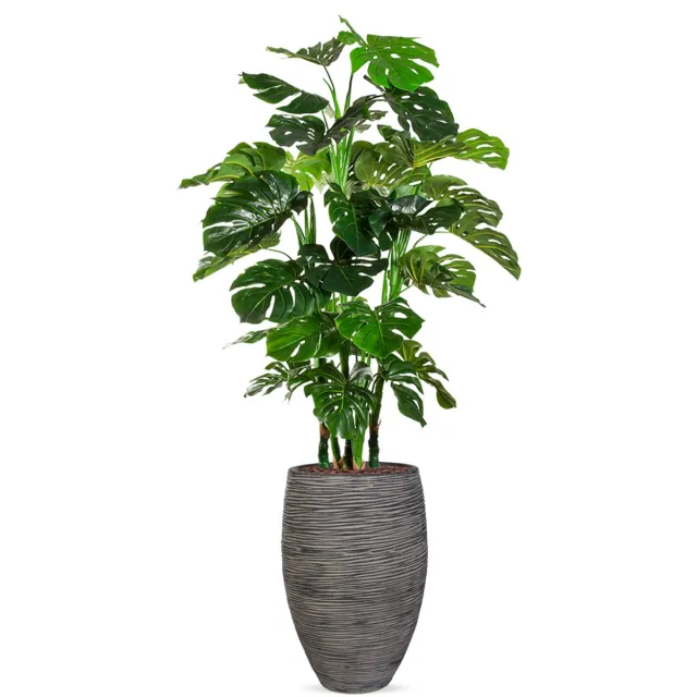 HTT Decorations Kunstplant Monstera XL in Vaas elegant Deluxe rib antraciet H180 cm