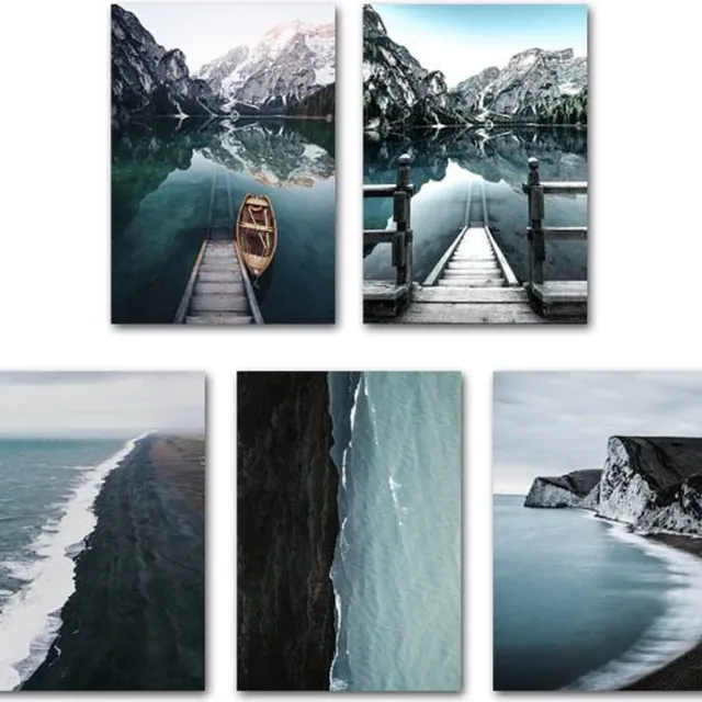 Misk Products Scandinavische Natuur Posters - Boot Meren Zee - 5 stuks - A4 formaat - Poster - Wanddecoratie - Kunst