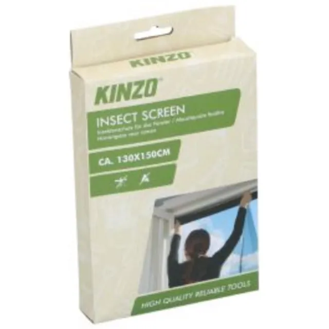 Kinzo Raamhor 130 x 150 cm - Horrengaas voor Ramen met Klittenband - Vliegen- en Muggengaas op Maat te Knippen - Wasbaar tot 30°C - voor Binnenmontage - Incl. 5.6m Klittenband Rol Zwart