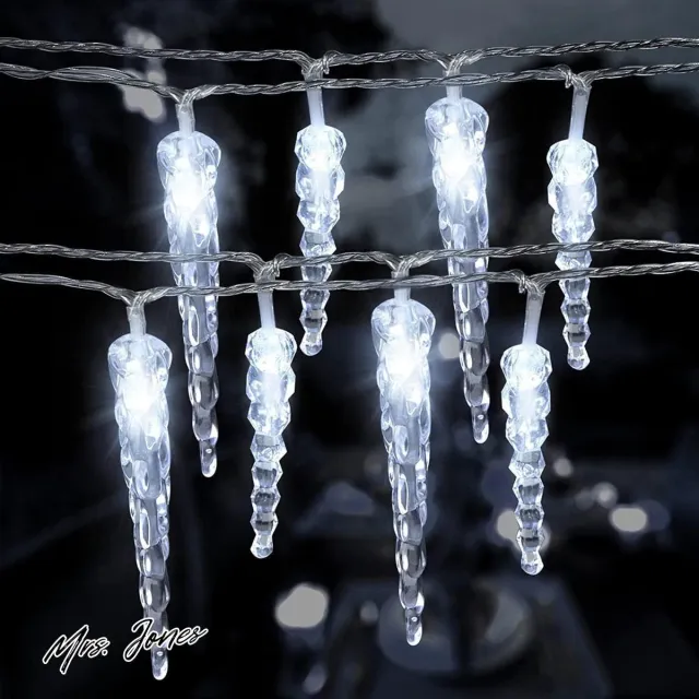 Mrs. Jones LED ijspegellichtketting | Buiten binnen waterdicht 6 m 40 leds ijspegellampen | Werkt op batterijen | Kerstverlichting tuin buitendecoratie (wit) .