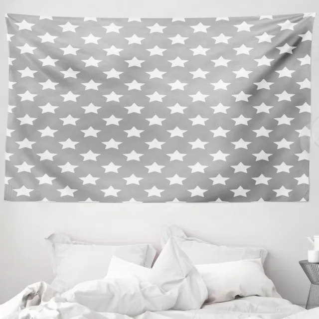 ABAKUHAUS Sterrenwandtapijt en sprei, kunstwerk met grote sterren, 230 x 140 cm, grijs wit