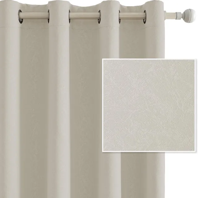 Famanu Set van 2 thermische verduisterende gordijnen, 140x240 cm, warmte-isolerende gordijnen, modern design met oogjes, beige, geschikt voor woonkamer en slaapkamer