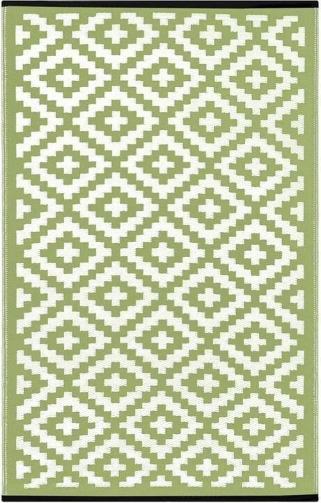 Green Decore Buitenkleed met dubbelzijdig dessin, gerecycled plastic: NIRVANA Leaf Green \ Ivory - 90 x 150cm Leaf Green/Ivory