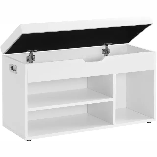 Veya Schoenenbank met zitkussen - Wit - Schoenen bankje - Schoenenkastje - Opbergruimte - Zacht zitkussen - 8 paar - 80x30x44cm