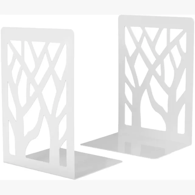 QTTVBTNA Boeksteunen metaal 1 paar – stevige boekenhouders voor zware boeken, cd’s, dvd’s en ordners – decoratieve boekenstandaard voor kantoor en thuis – wit