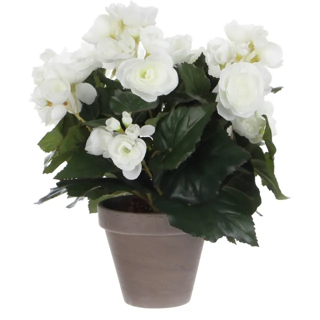 Mica Decorations Begonia Kunstplant in Bloempot Stan - H30 x Ø25 cm - Wit