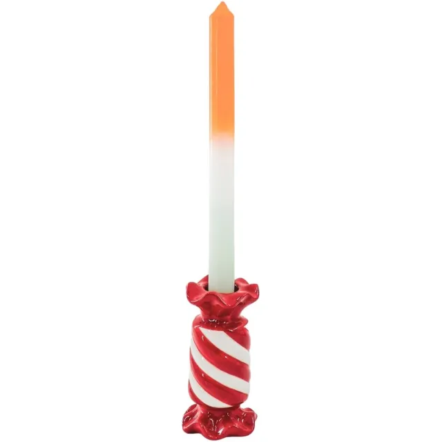 Housevitamin Kandelaar-Toffee Snoepje Kaarshouder- Keramiek- Rood/ Wit-7,5x7,5x13 cm Rood/Wit