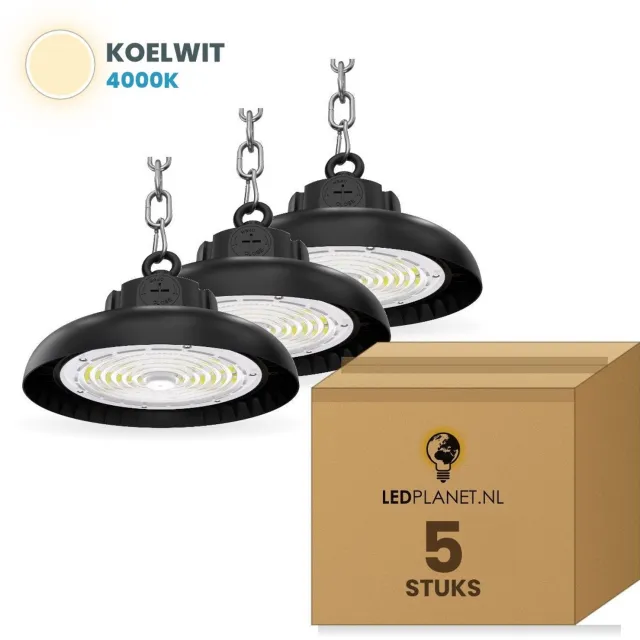 Tsong UFO Lamp - LED High Bay 100W - 19.500 lm - Koelwit 4000K - 5 stuks - Instelbaar 60/80/100W - 0-10V Dimbaar - IP65 - Hal, Werkplaats- & Garageverlichting - 5 jaar garantie