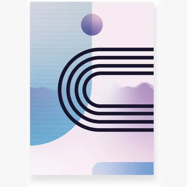 Yisual Aluminium plaat 20x30 cm - Poster - Geometrische Vormen - Bogen - Blauw - Paars - Abstract - Modern - Muurdecoratie - Wanddecoratie