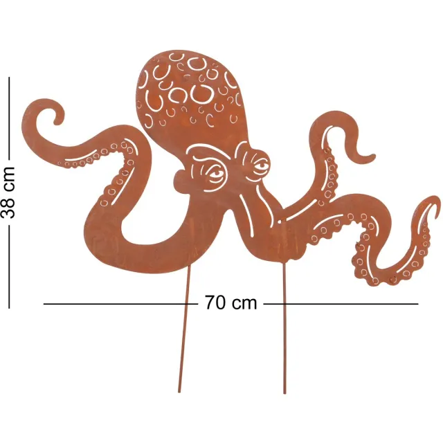 UNUS Tuinsteker octopus in roestlook - Decoratie voor buiten - Tuin - Metaal - Tuindecoratie voor buiten Bruin