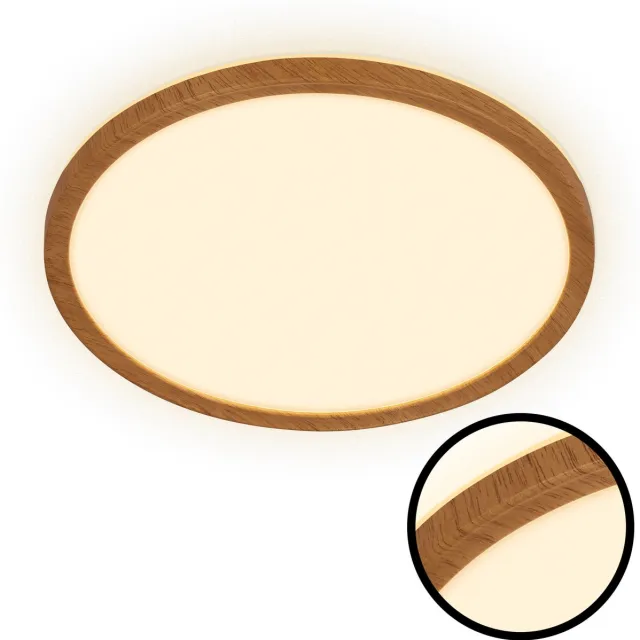 B.K.Licht BRILONER Tava Wood - LED Plafonniere met houtlook - plafondlamp met Indirect licht - warm wit licht - Ø29 - 18W bruin (rond)