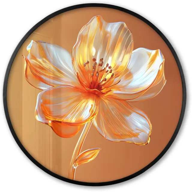 FrameYourWall Poster in lijst Rond - Fotolijst 60x60 cm - Posters - Glazen - Bloem - Oranje - Ronde posterlijst zwart - Decoratie - Wanddecoratie woonkamer - Muurdecoratie slaapkamer Bloem - Glazen