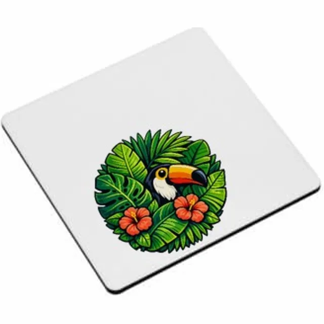 Mr Cadeautjes MDF magnetische fotolijst vierkant 9,5 - design Tropische bladeren met toekan | cadeau Wit