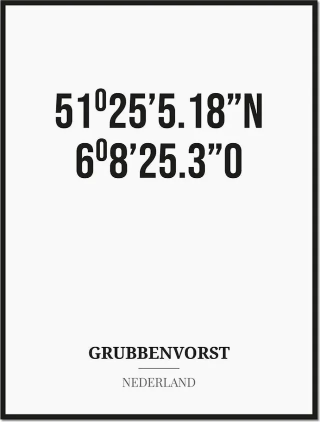 Studio216 Poster/kaart GRUBBENVORST met coördinaten zwart, wit