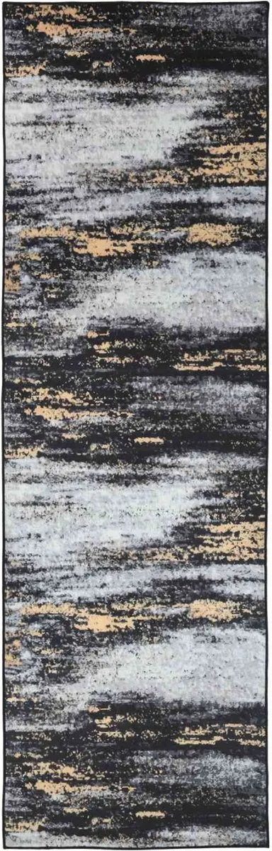 vidaXL Tapijt - Runner - LESAKA - Zwart - en - Goud - 100 - x - 150 - cm - Diamantvelvet Zwart en goud